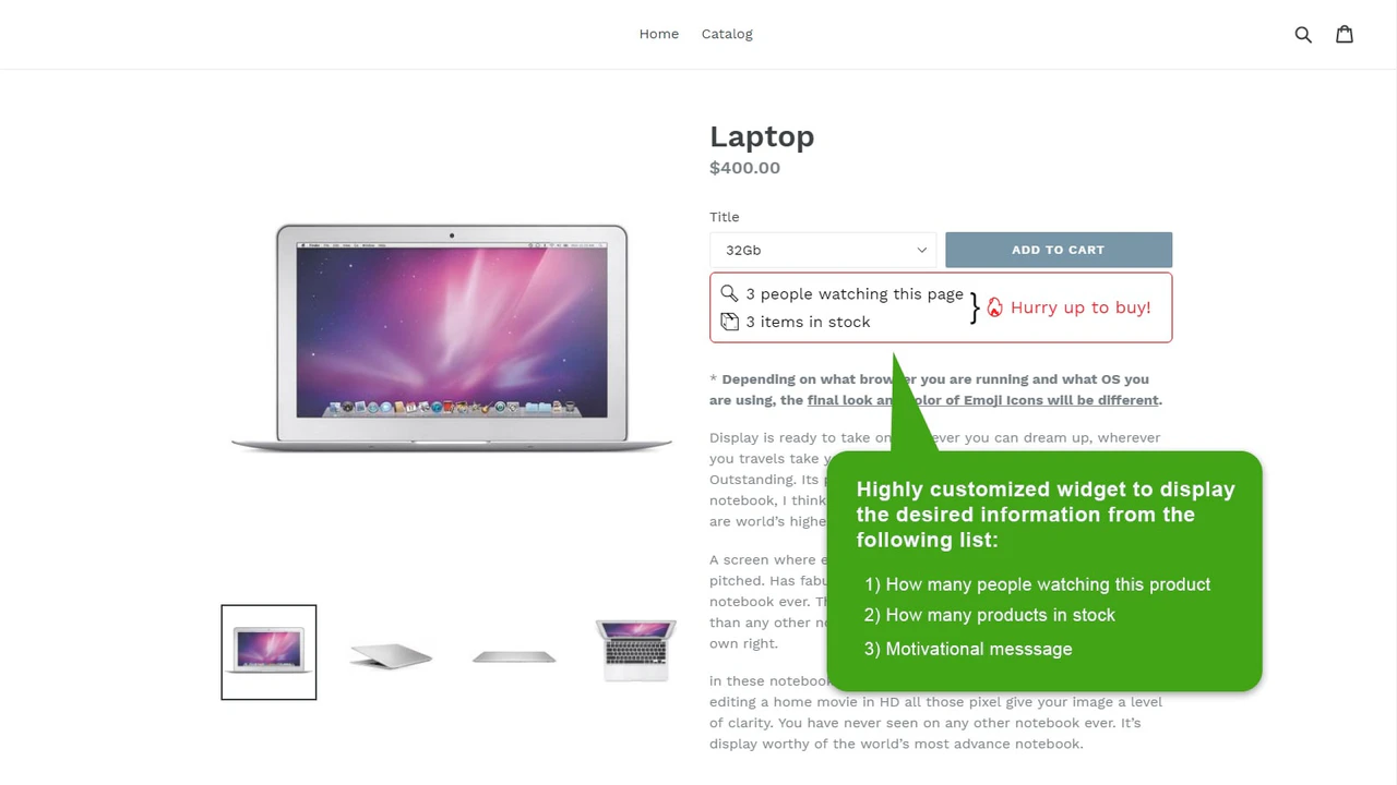 Show limited stock to create urgency for customers
